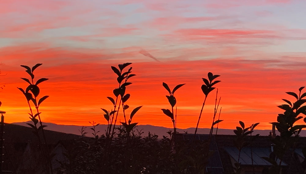 Abendrot mit Vogesen am Horizont